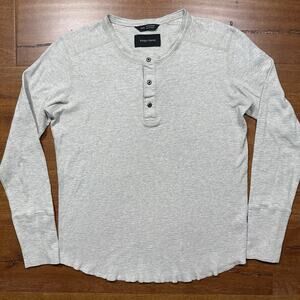 Wings Horns Knit Henley T Shirt Mens M Gray Long Sleeve Cotton Thermal Mid Layer